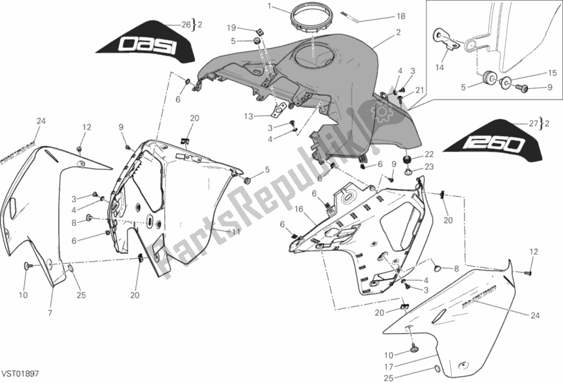 Alle onderdelen voor de 34a - Kuip van de Ducati Multistrada 1260 Enduro Touring USA 2020